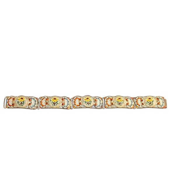 7.5" Antique Italian Micro Mosaic Multi Color Floral Link Hook Clasp Bracelet - Picture 1 of 13